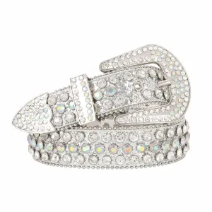 Popular Luxury Crystal Diamond Studded Rhinestone Belts Western Sparkle Designer Leather Women Mens Belt