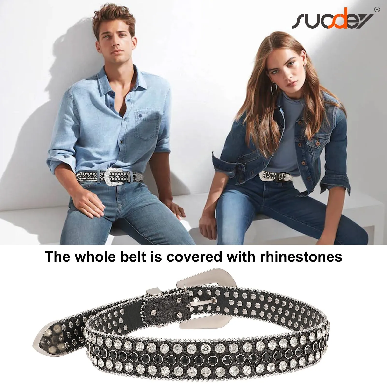 Popular Luxury Crystal Diamond Studded Rhinestone Belts Western Sparkle Designer Leather Women Mens Belt