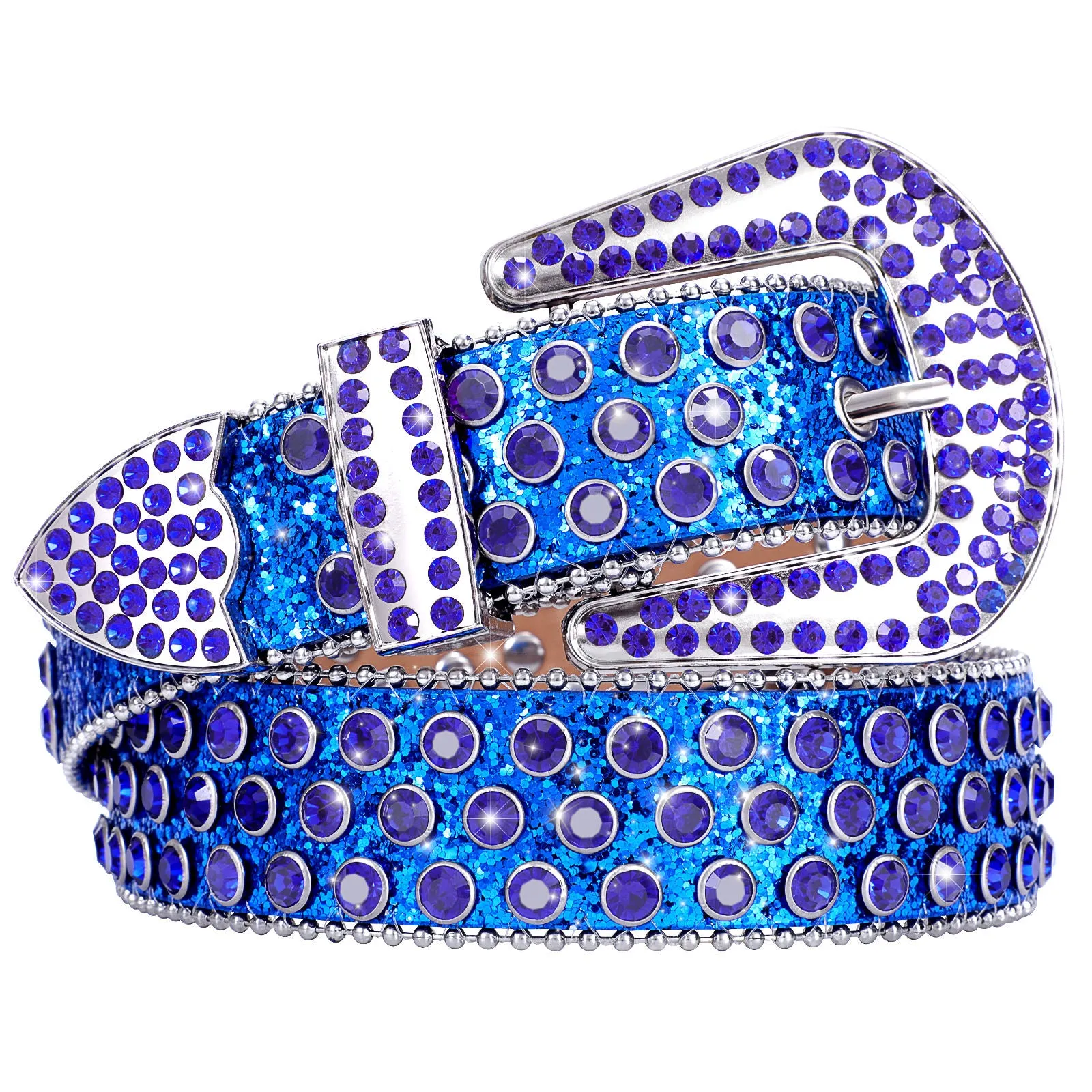 Popular Luxury Crystal Diamond Studded Rhinestone Belts Western Sparkle Designer Leather Women Mens Belt