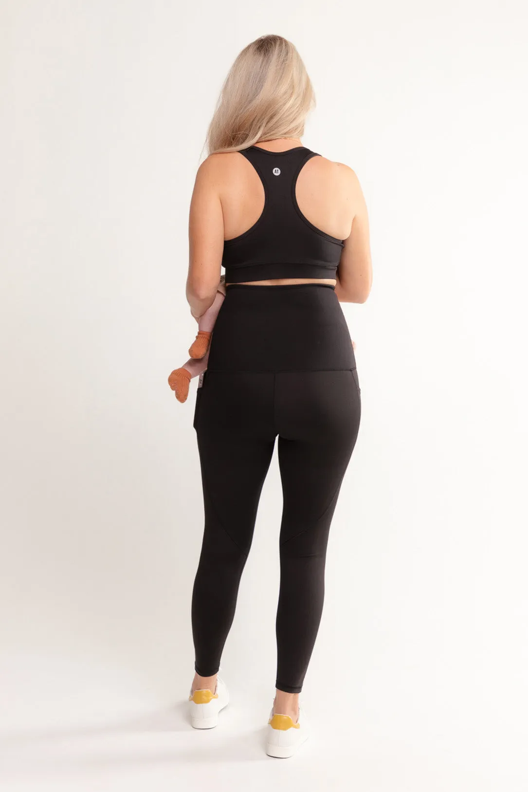 Postpartum Recovery Full Length Leggings with Pockets - Black