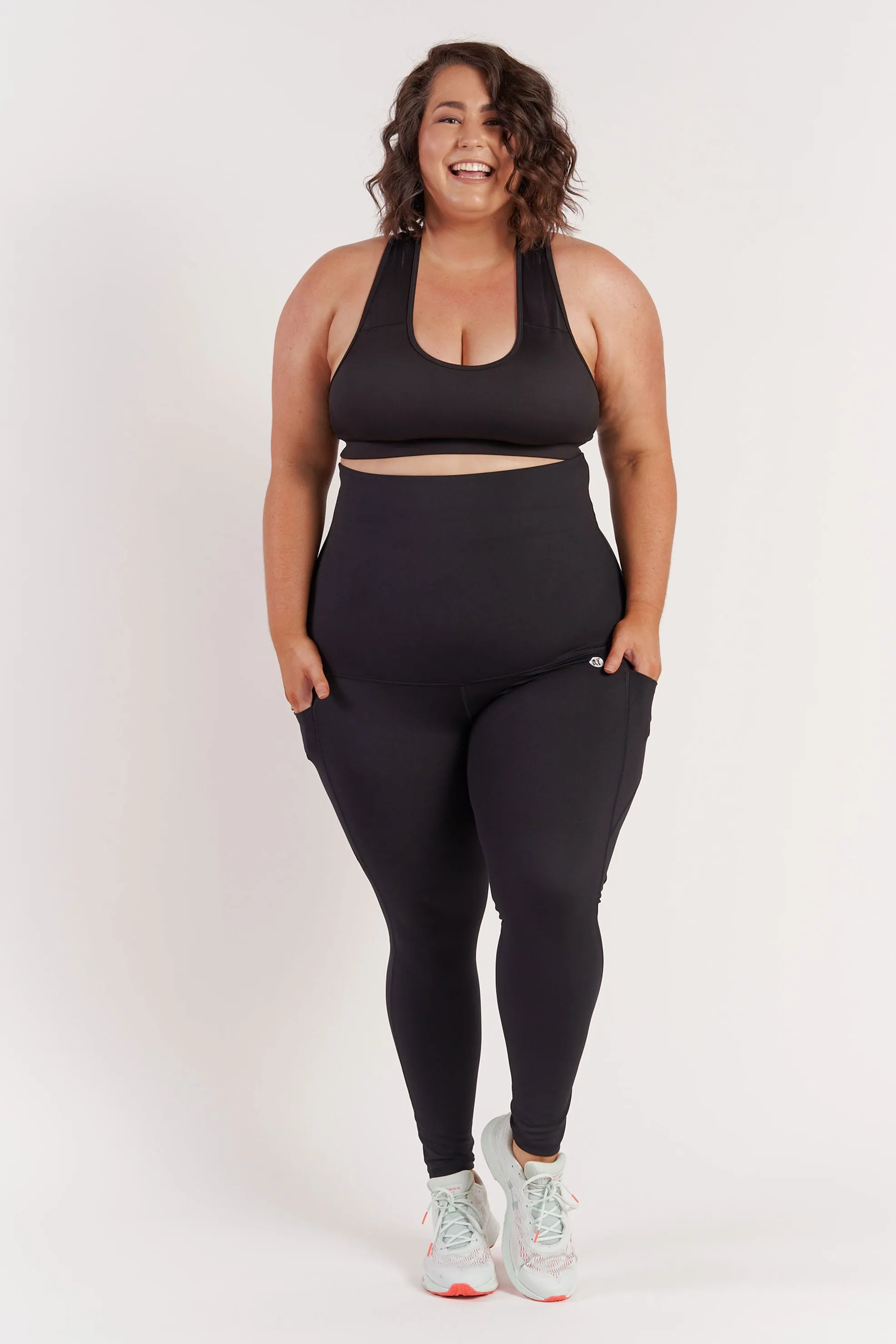 Postpartum Recovery Full Length Leggings with Pockets - Black