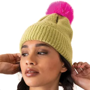 Powder Ingrid Bobble Hat - Lime/Fuchsia