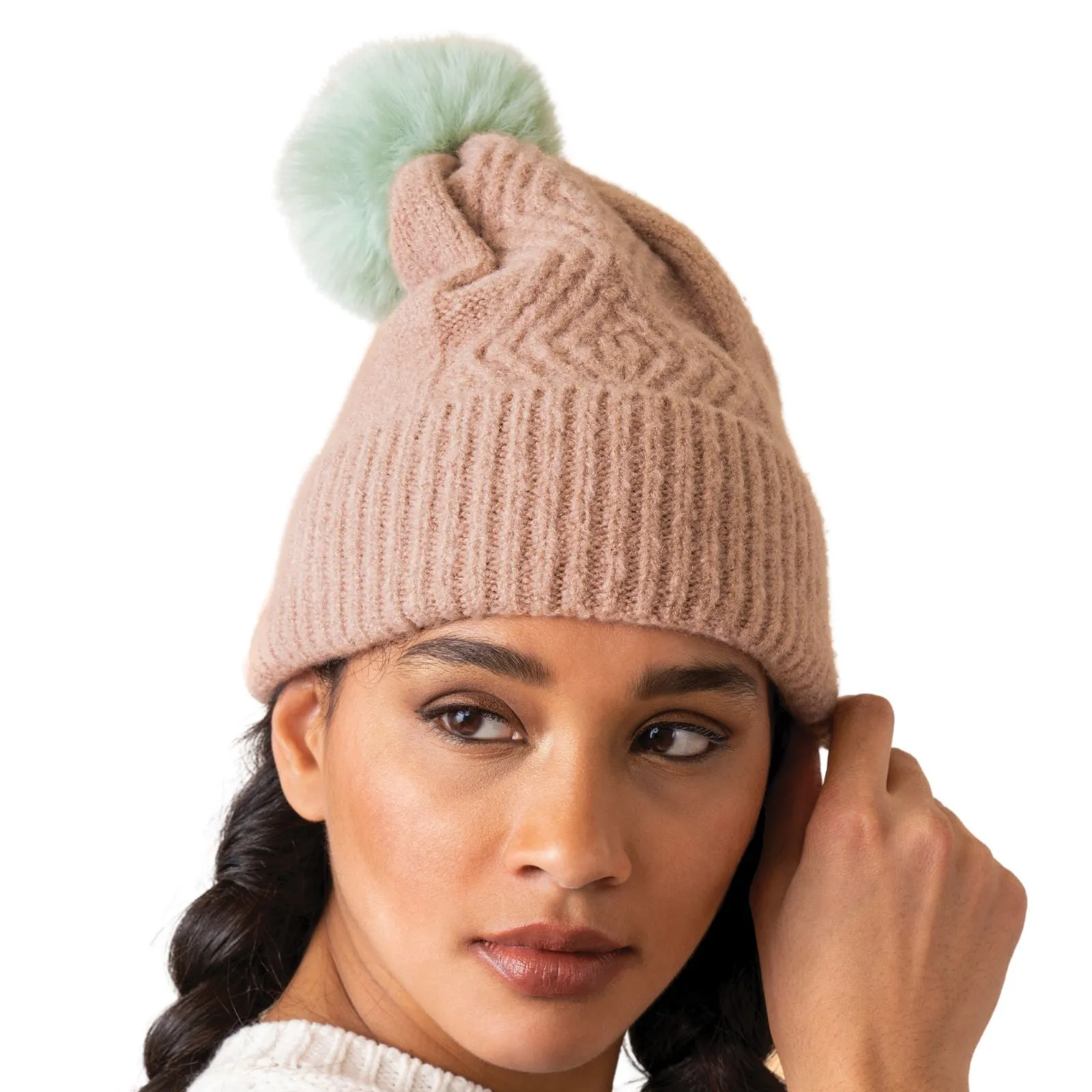 Powder Ingrid Bobble Hat - Taupe/Aqua