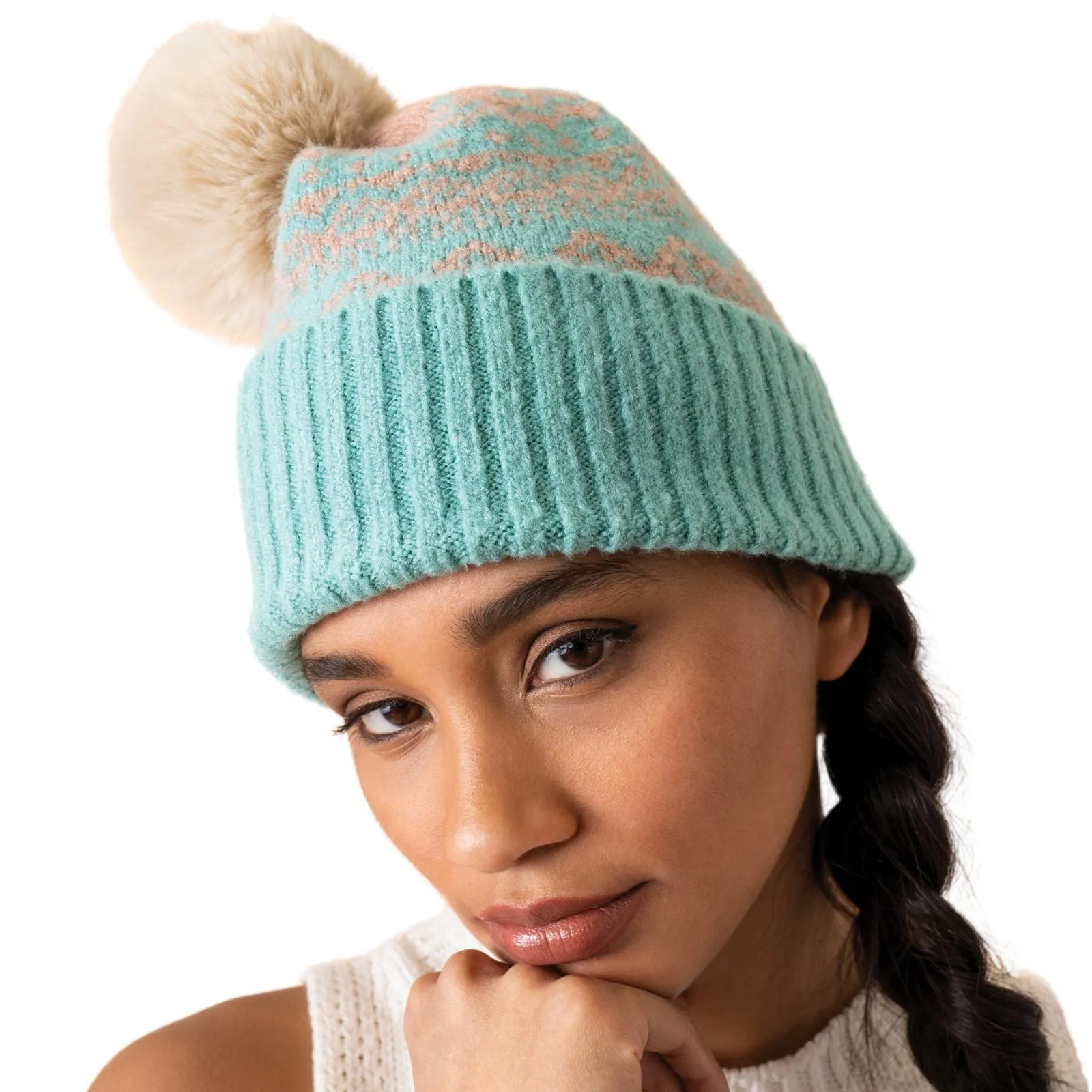 Powder Thora Bobble Hat - Aqua/Taupe