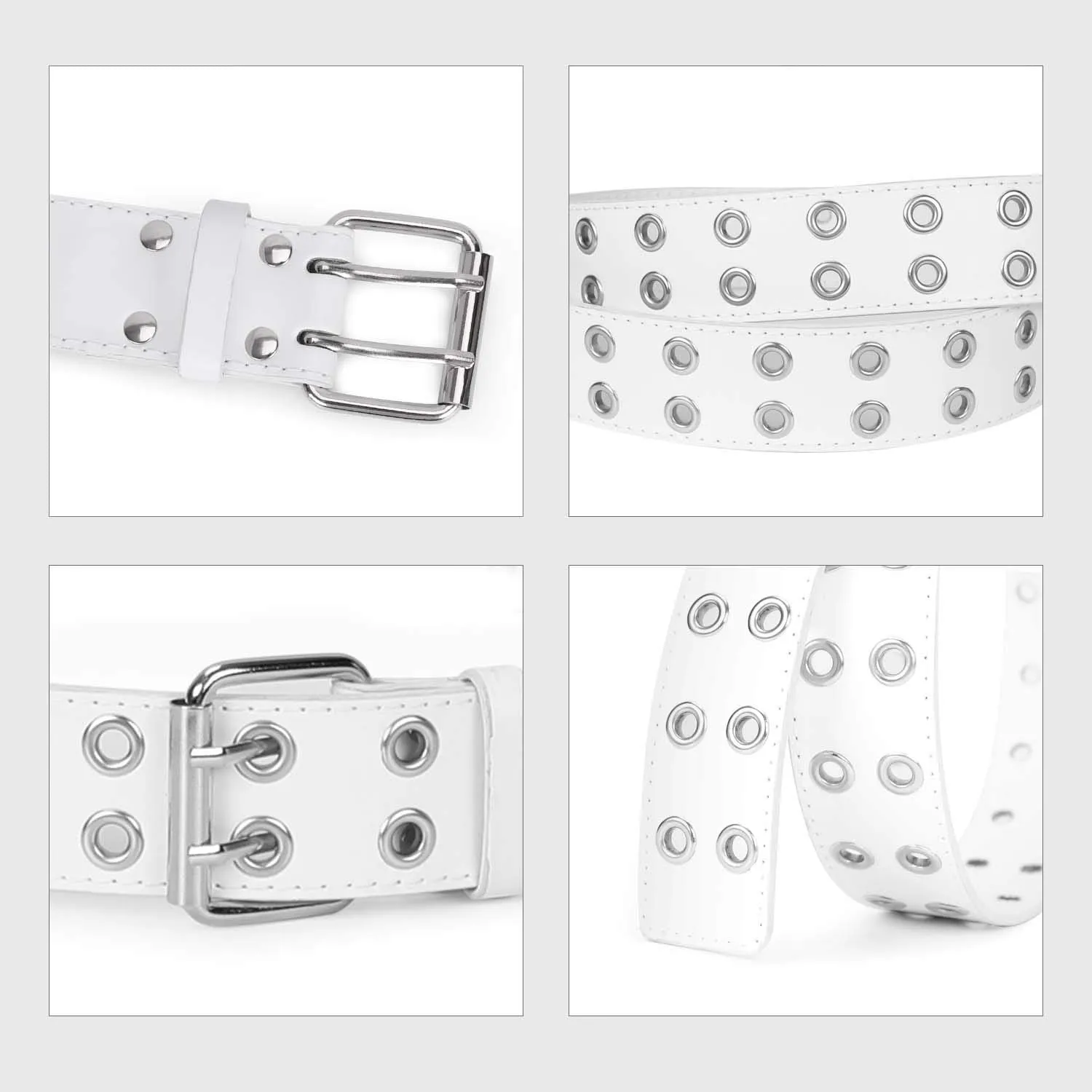 PU Leather Punk Belt for Women Men Jeans 2 Hole Belts 1.5 Wide