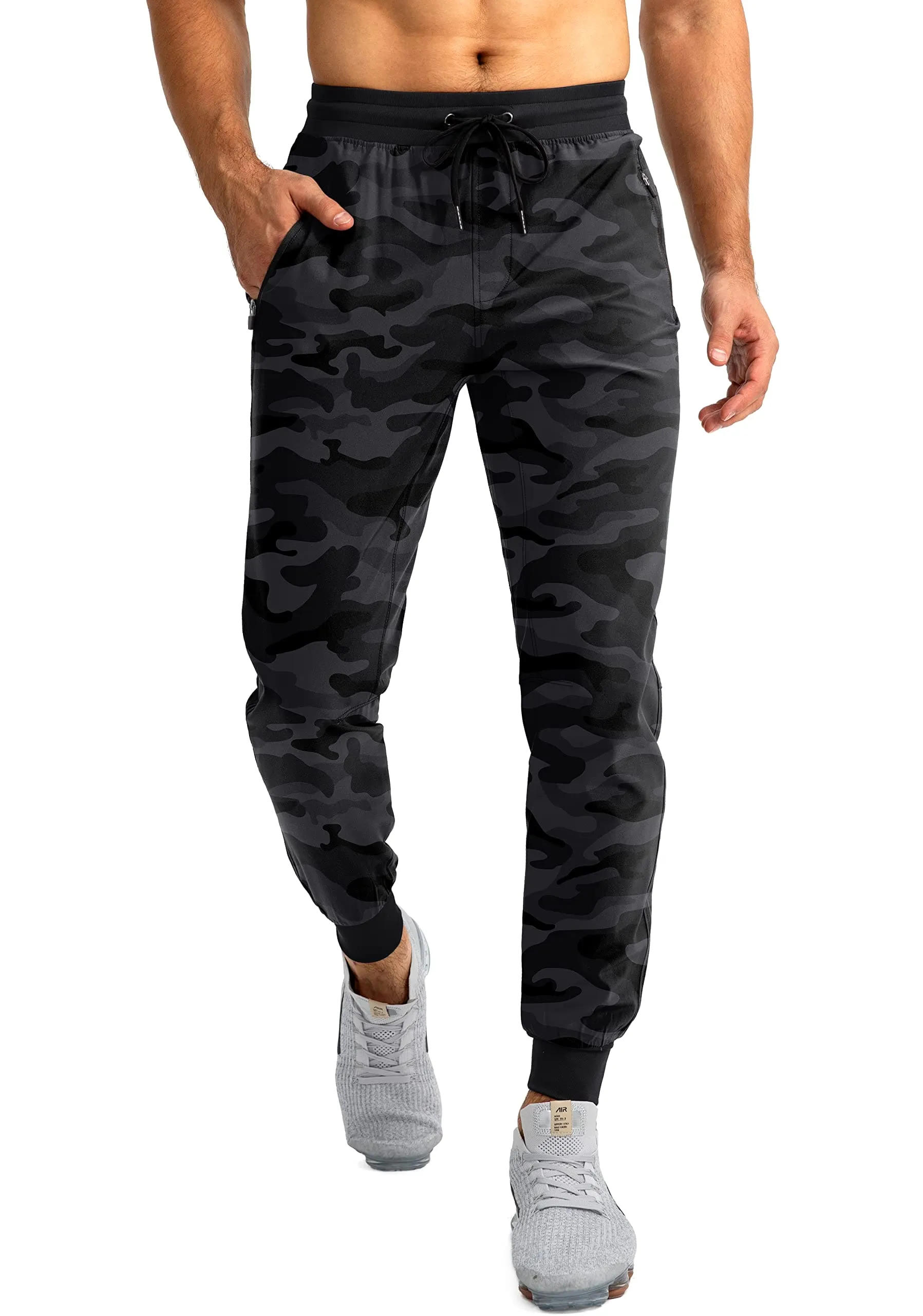Pudolla Men's Lightweight Jogger Pants Workout Gym Running Pants with Zipper Pockets for Athletic Casual Camouflage