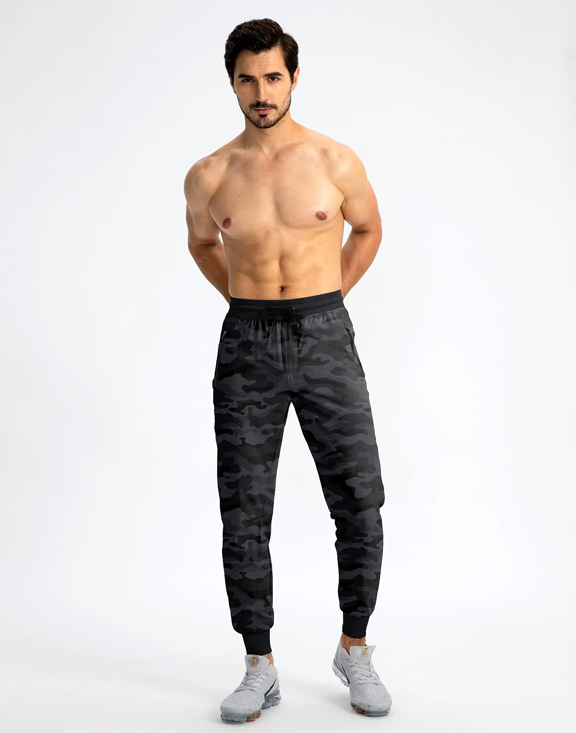 Pudolla Men's Lightweight Jogger Pants Workout Gym Running Pants with Zipper Pockets for Athletic Casual Camouflage
