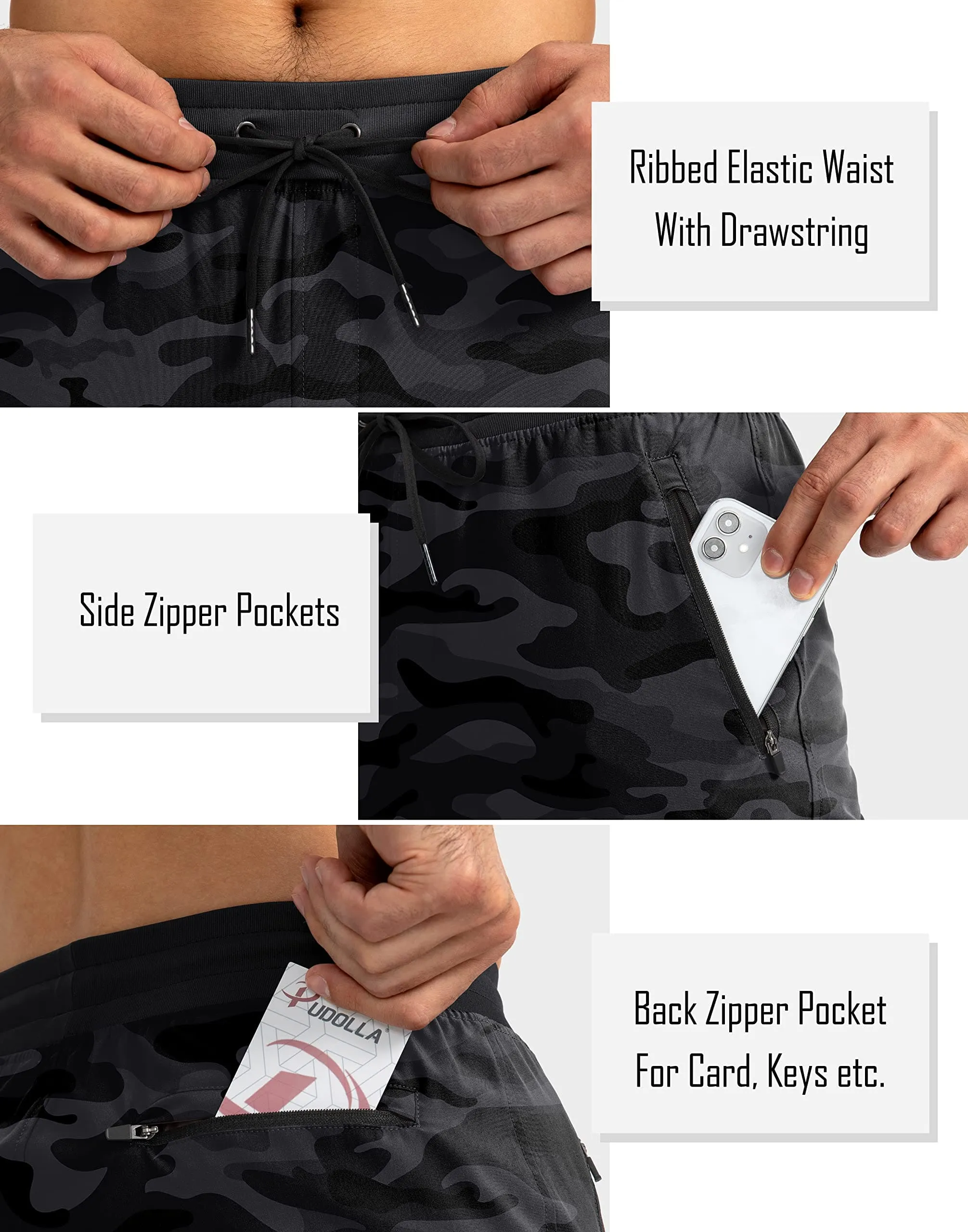 Pudolla Men's Lightweight Jogger Pants Workout Gym Running Pants with Zipper Pockets for Athletic Casual Camouflage