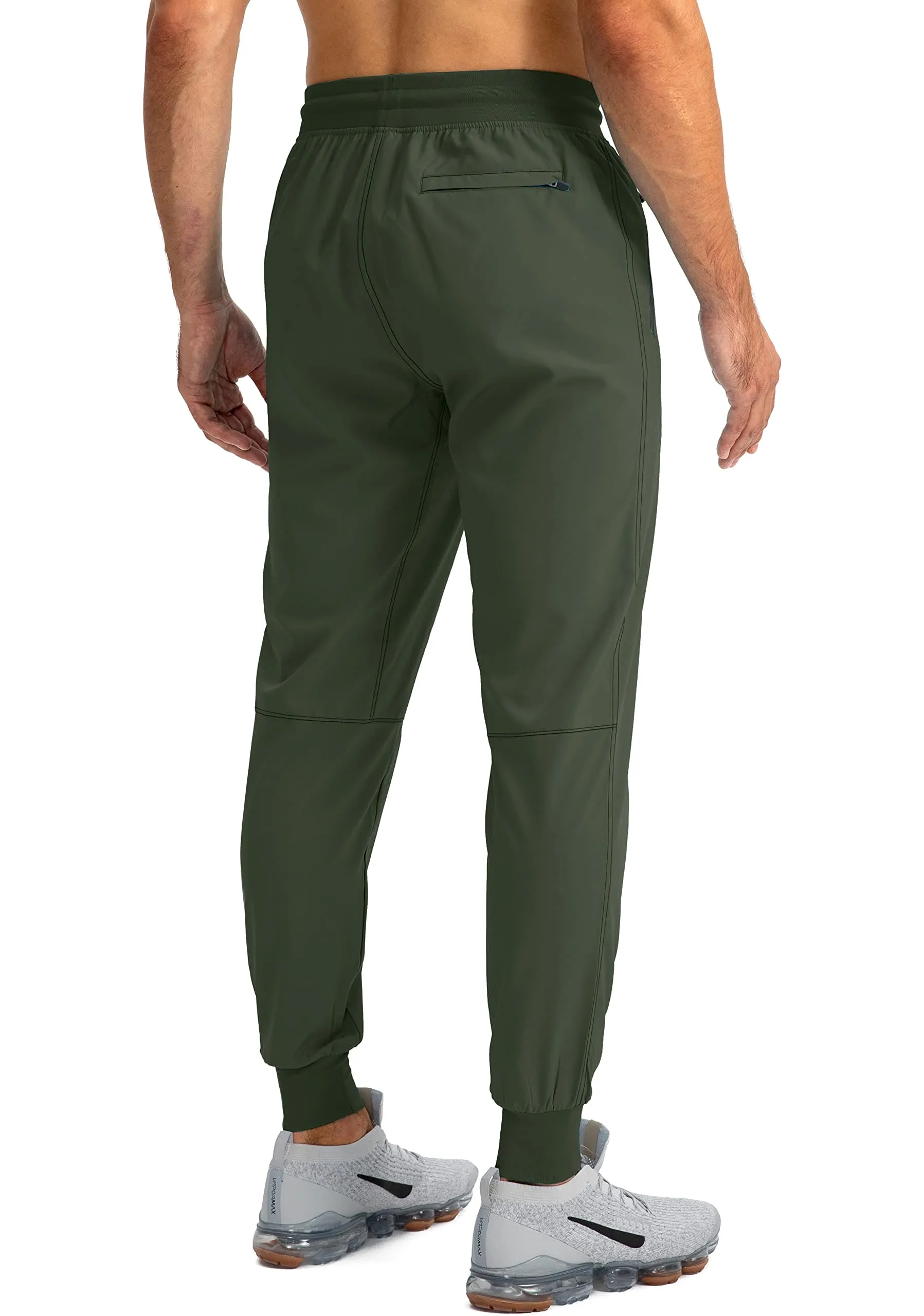 Pudolla Men's Lightweight Jogger Pants Workout Running Tapered Joggers for Men with Zipper Pockets for Athletic Travel Casual(Army Green)
