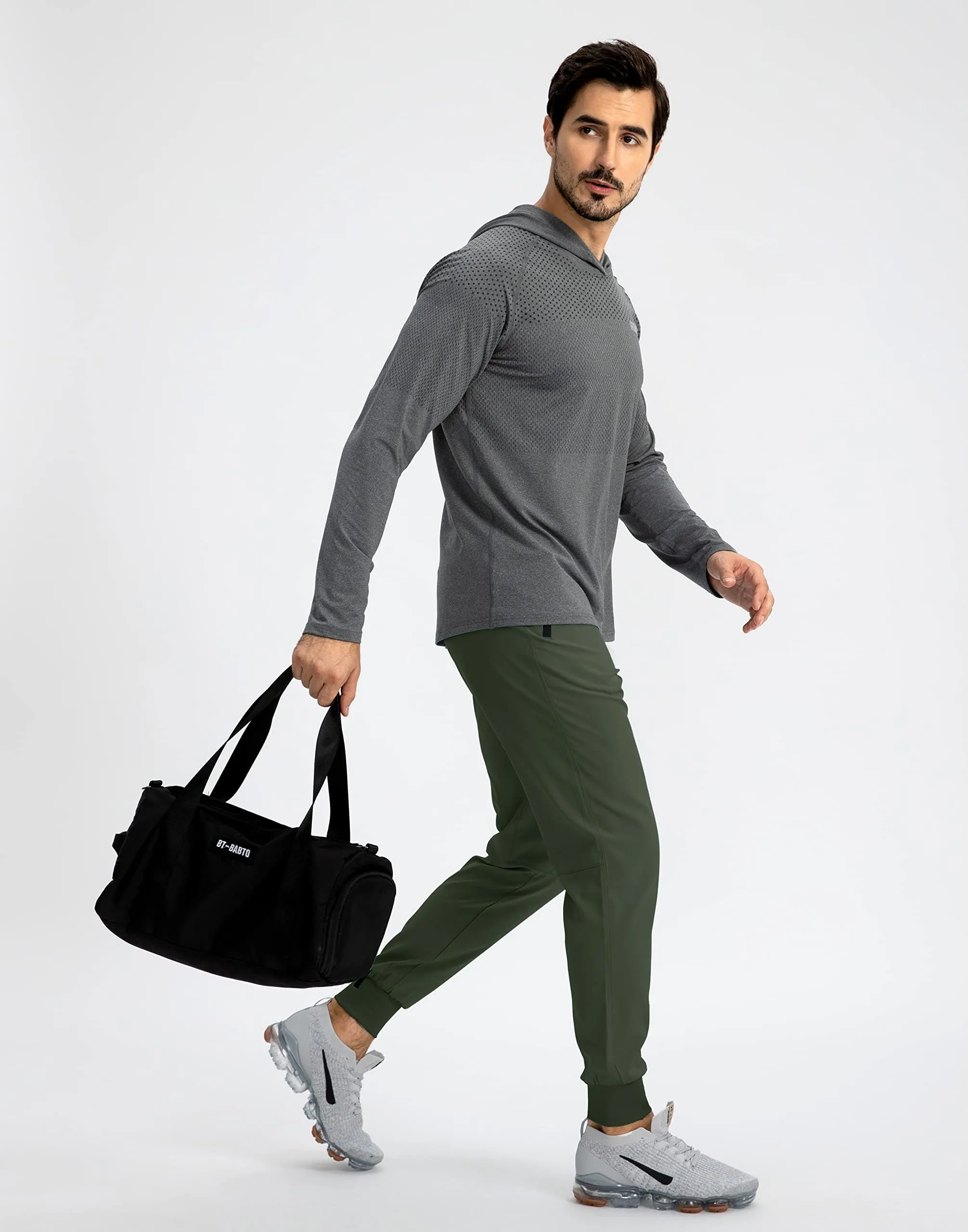 Pudolla Men's Lightweight Jogger Pants Workout Running Tapered Joggers for Men with Zipper Pockets for Athletic Travel Casual(Army Green)