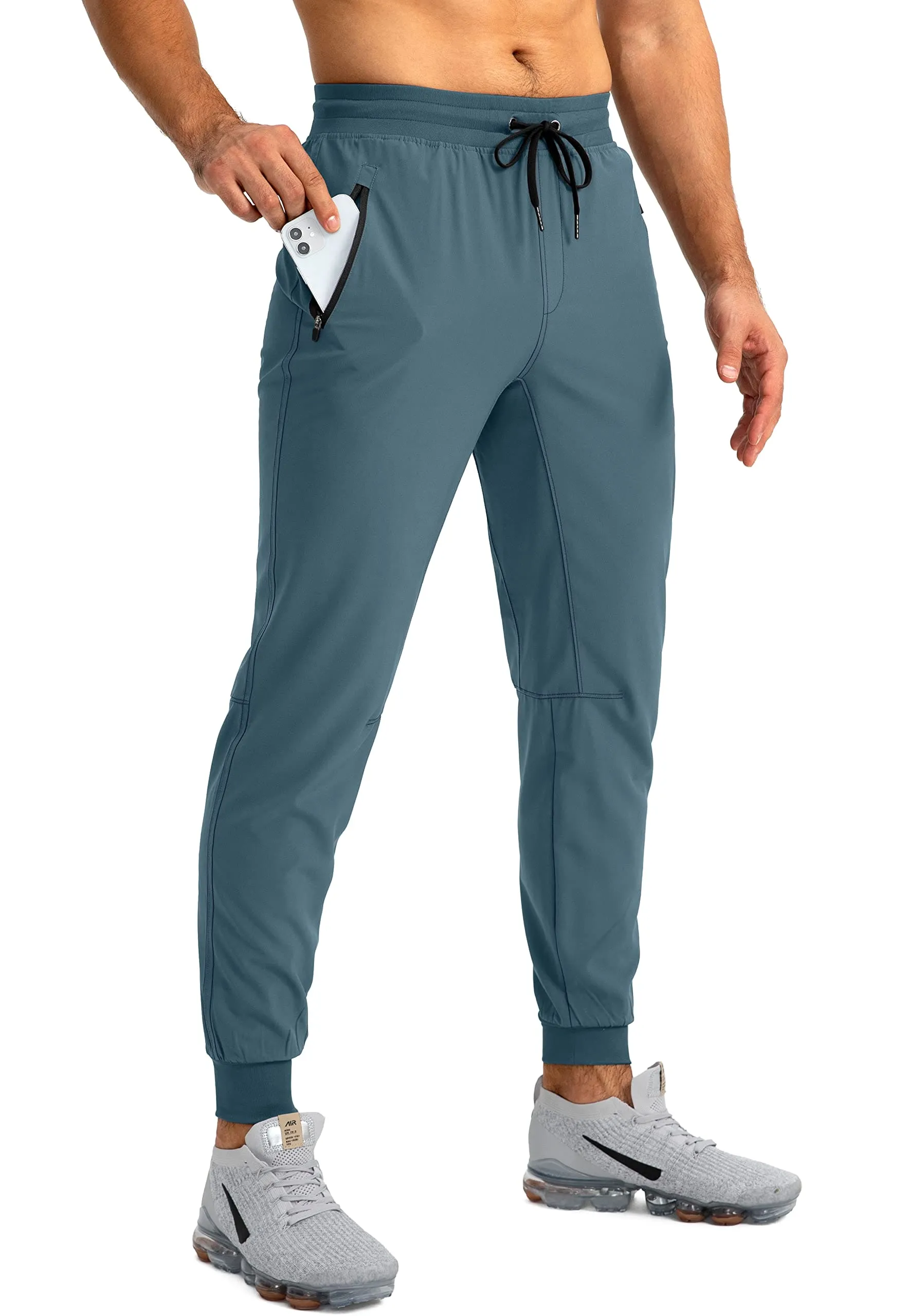 Pudolla Men's Lightweight Jogger Pants Workout Running Tapered Joggers for Men with Zipper Pockets for Athletic Travel Casual(Blue Purple)