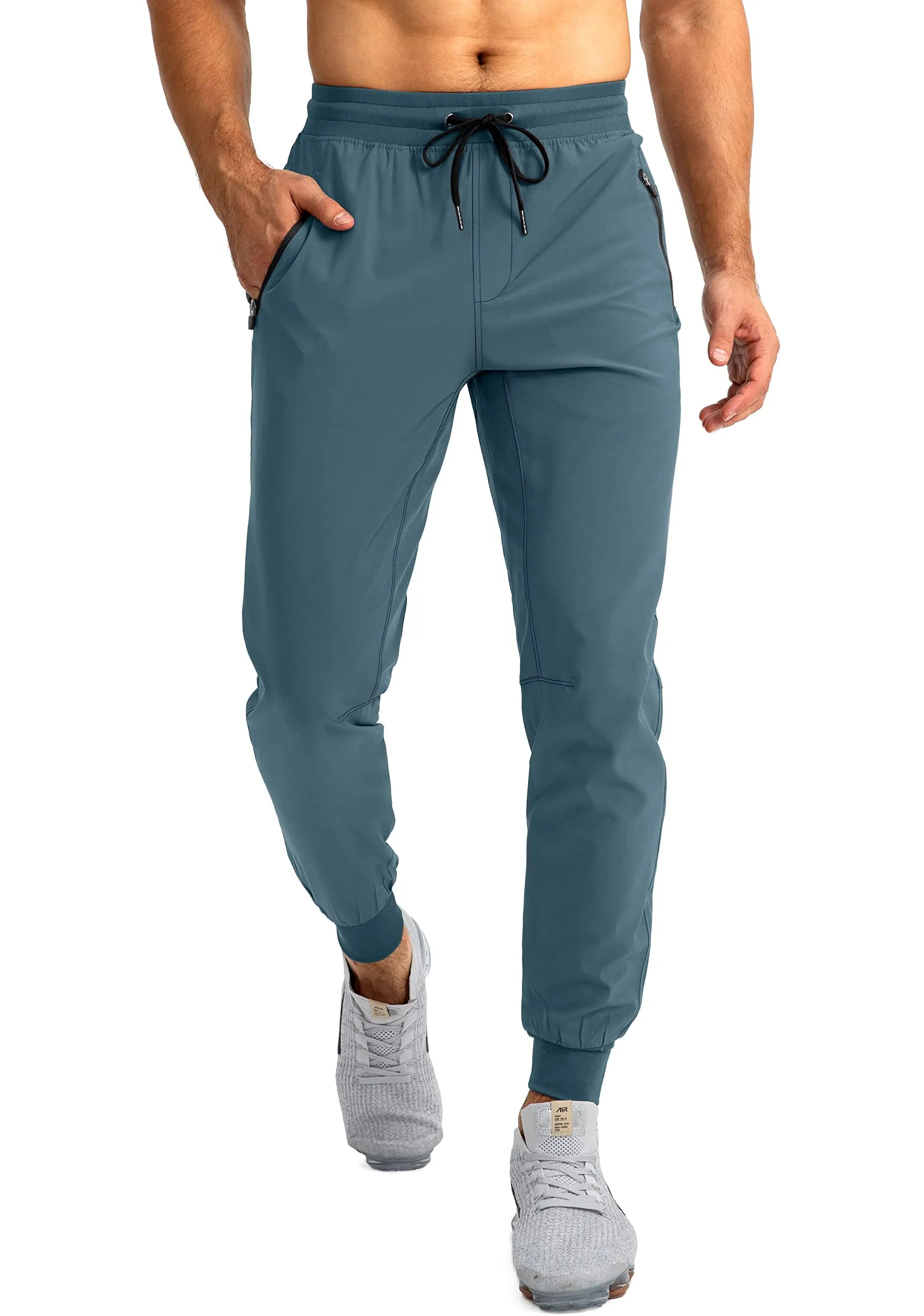 Pudolla Men's Lightweight Jogger Pants Workout Running Tapered Joggers for Men with Zipper Pockets for Athletic Travel Casual(Blue Purple)