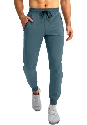Pudolla Men's Lightweight Jogger Pants Workout Running Tapered Joggers for Men with Zipper Pockets for Athletic Travel Casual(Blue Purple)