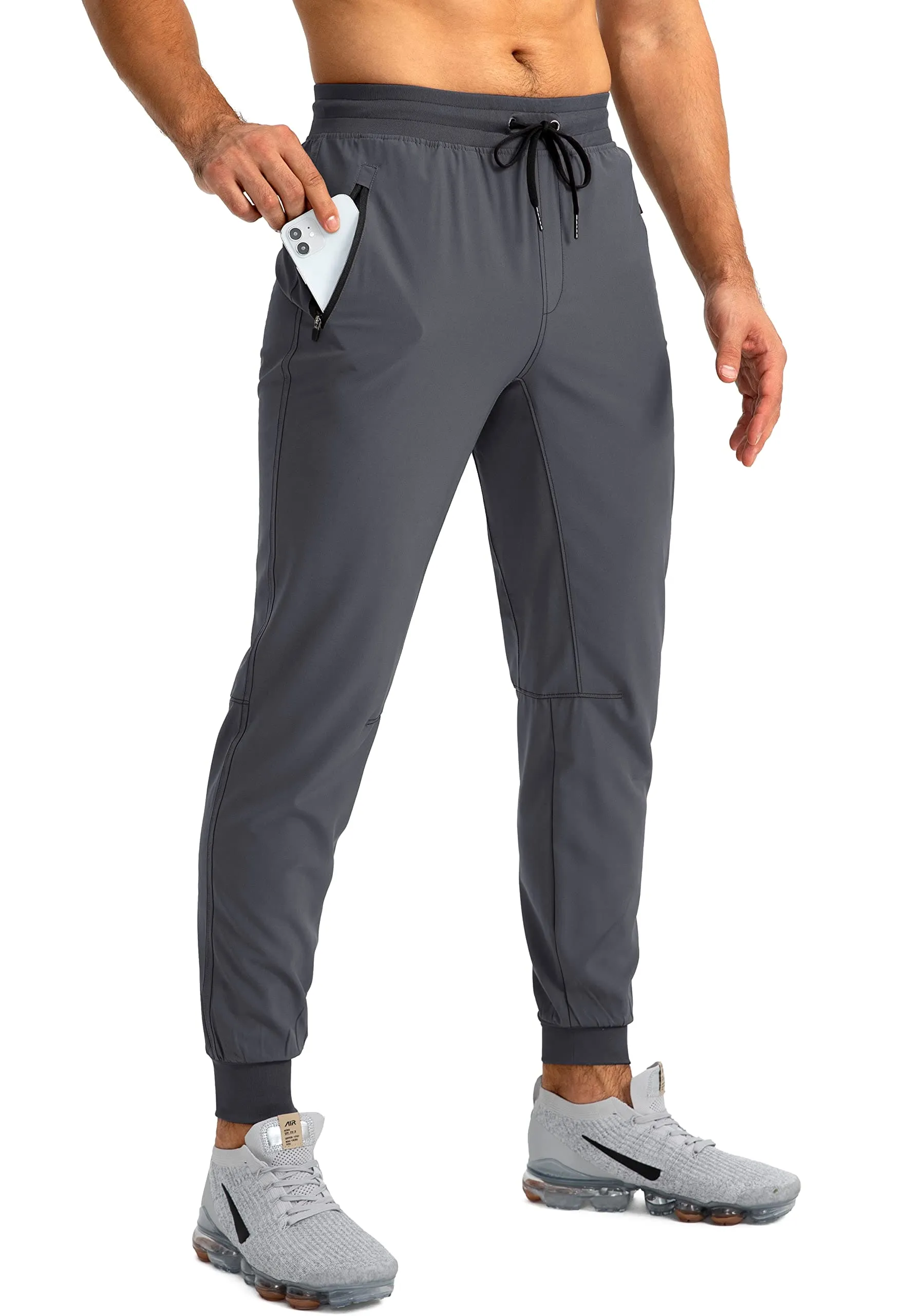 Pudolla Men's Lightweight Jogger Pants Workout Running Tapered Joggers for Men with Zipper Pockets for Athletic Travel Casual(Dark Grey)