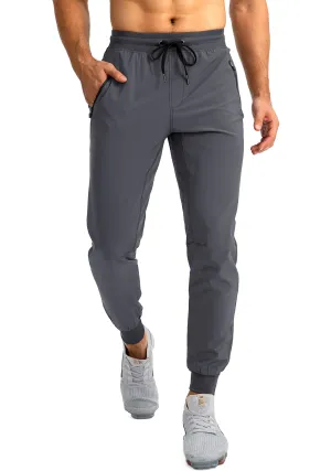 Pudolla Men's Lightweight Jogger Pants Workout Running Tapered Joggers for Men with Zipper Pockets for Athletic Travel Casual(Dark Grey)