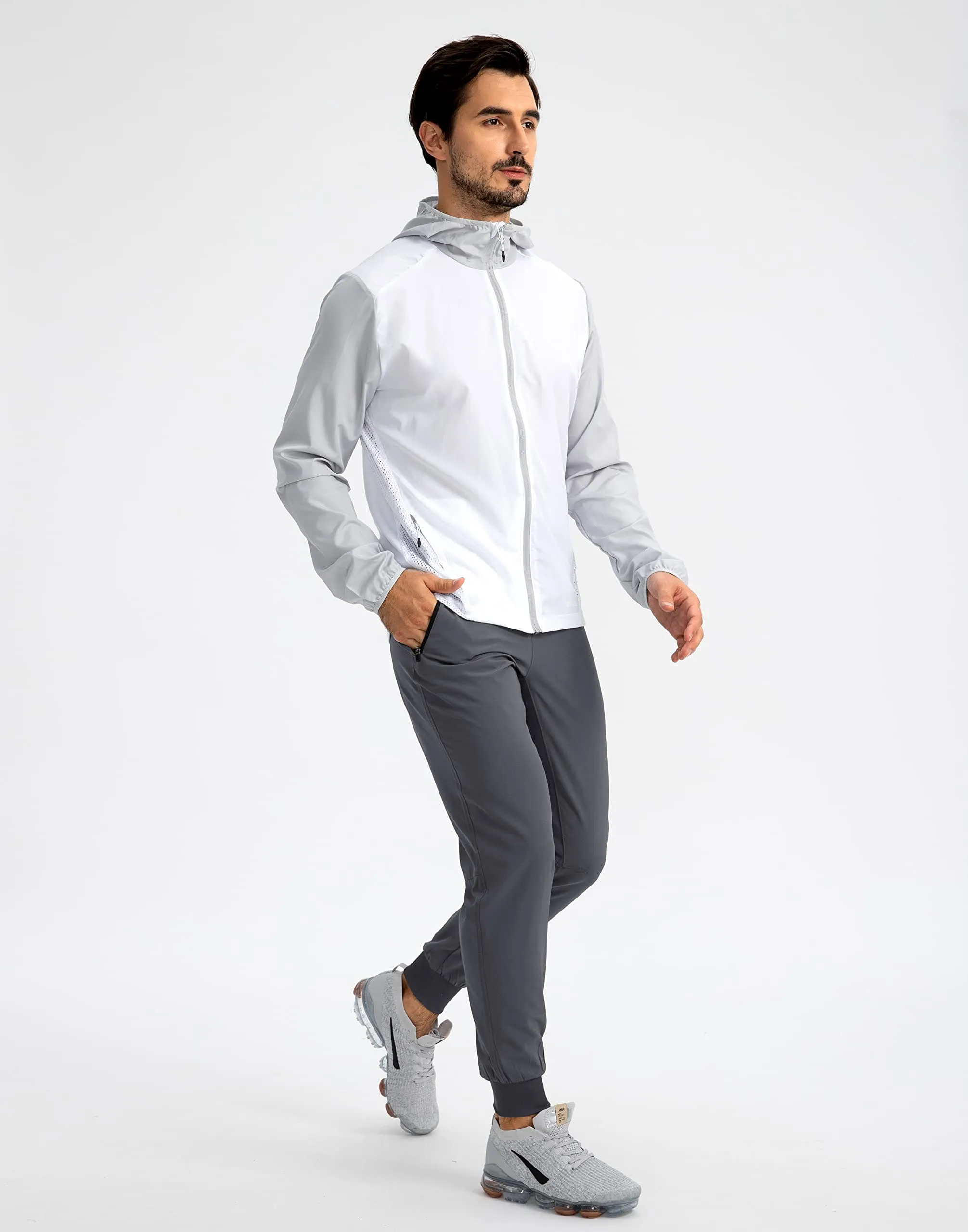 Pudolla Men's Lightweight Jogger Pants Workout Running Tapered Joggers for Men with Zipper Pockets for Athletic Travel Casual(Dark Grey)