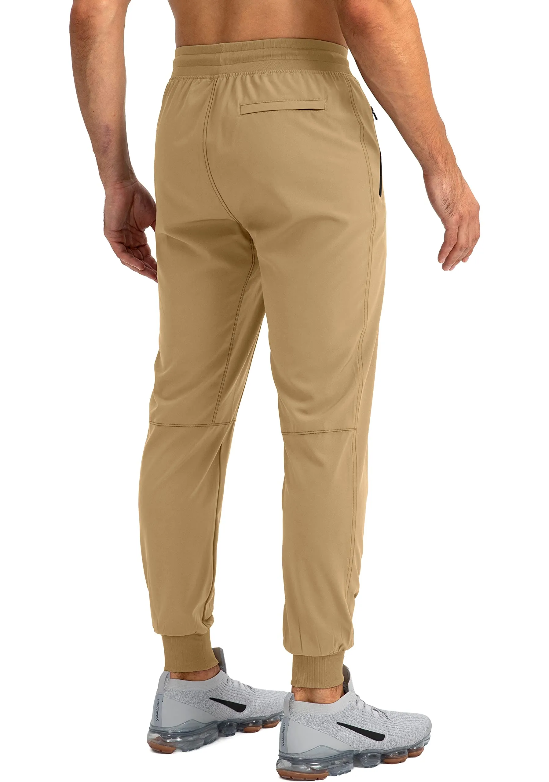 Pudolla Men's Lightweight Jogger Pants Workout Running Tapered Joggers for Men with Zipper Pockets for Athletic Travel Casual(Dark Khaki)