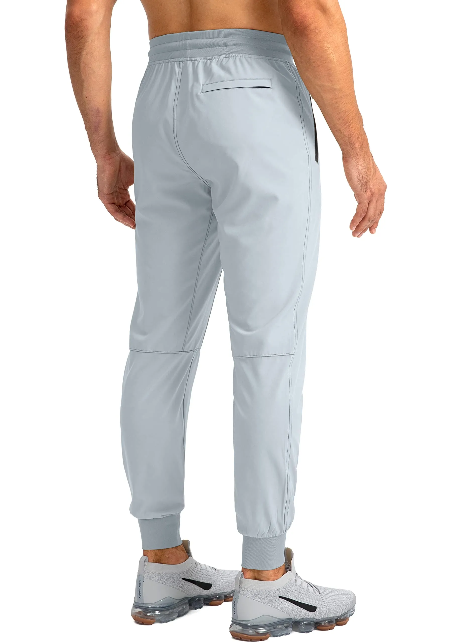 Pudolla Men's Lightweight Jogger Pants Workout Running Tapered Joggers for Men with Zipper Pockets for Athletic Travel Casual(Light Grey)