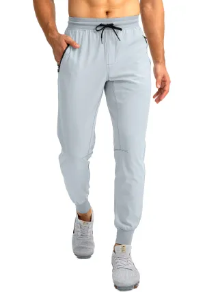 Pudolla Men's Lightweight Jogger Pants Workout Running Tapered Joggers for Men with Zipper Pockets for Athletic Travel Casual(Light Grey)