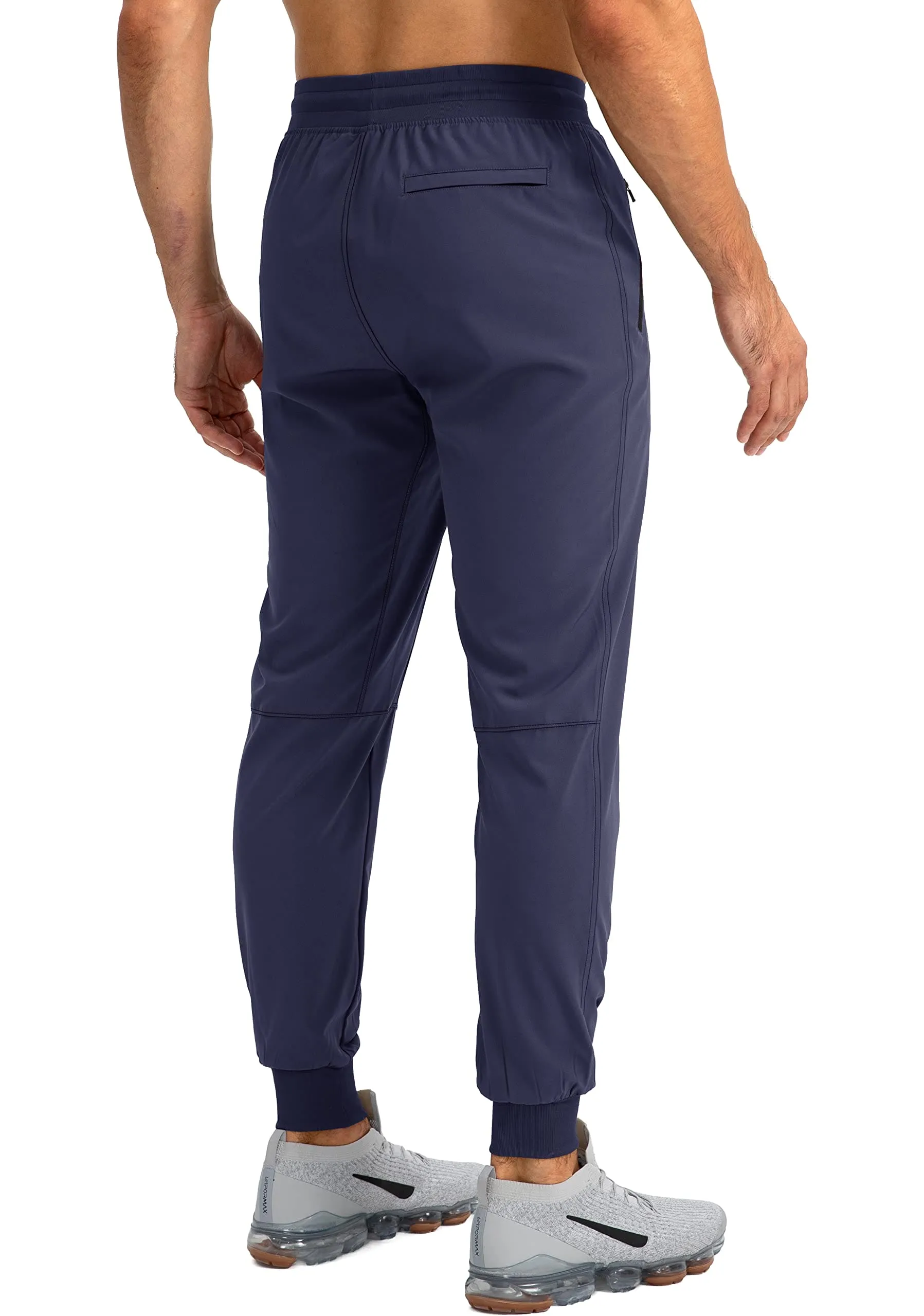 Pudolla Men's Lightweight Jogger Pants Workout Running Tapered Joggers for Men with Zipper Pockets for Athletic Travel Casual(Navy Blue)
