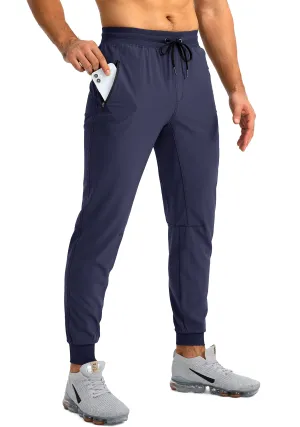 Pudolla Men's Lightweight Jogger Pants Workout Running Tapered Joggers for Men with Zipper Pockets for Athletic Travel Casual(Navy Blue)