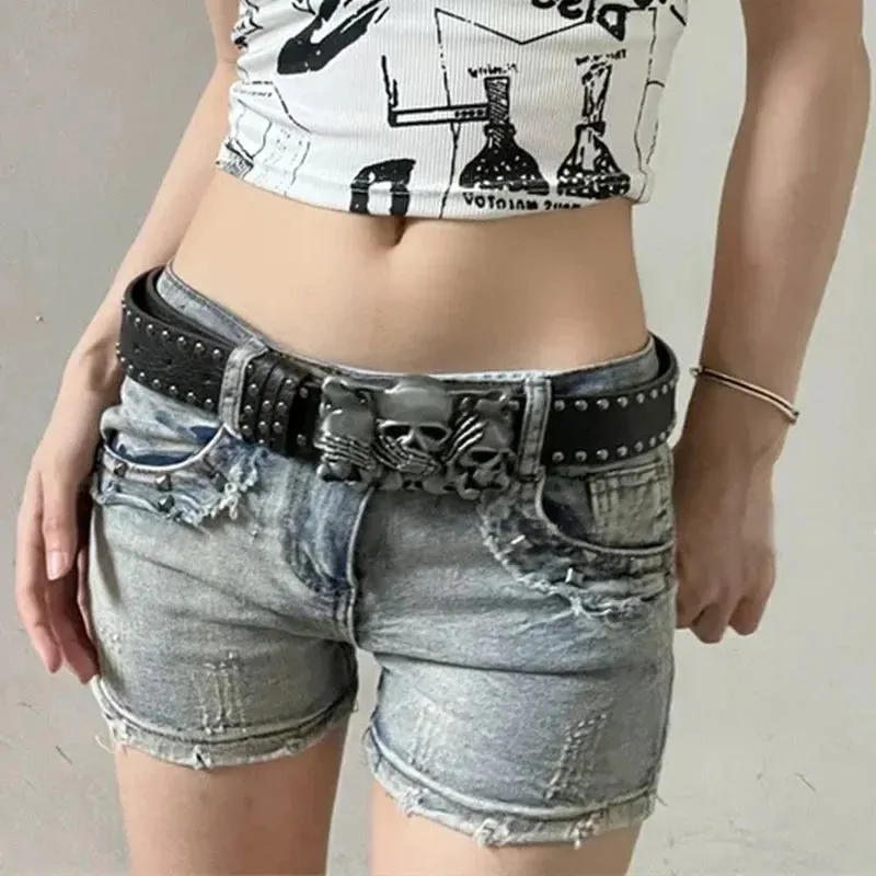 Punk Skull Hand Belt – Gothic Y2K Skeleton Hand Leather Belt with Rivets for Men and Women, Harajuku Halloween Accessories