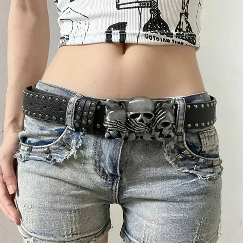 Punk Skull Hand Belt – Gothic Y2K Skeleton Hand Leather Belt with Rivets for Men and Women, Harajuku Halloween Accessories