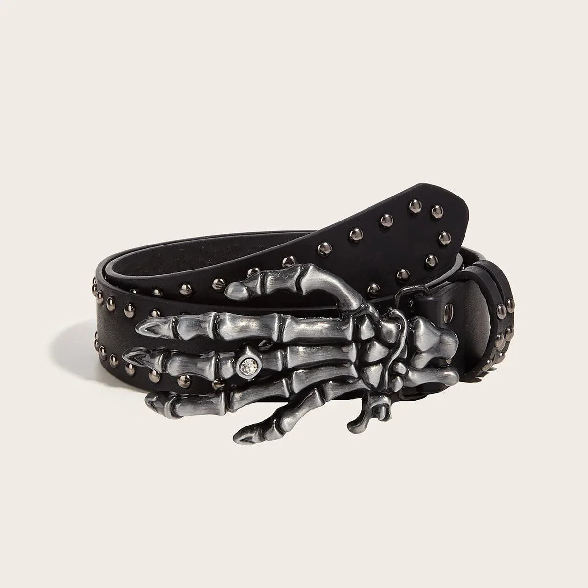 Punk Skull Hand Belt – Gothic Y2K Skeleton Hand Leather Belt with Rivets for Men and Women, Harajuku Halloween Accessories