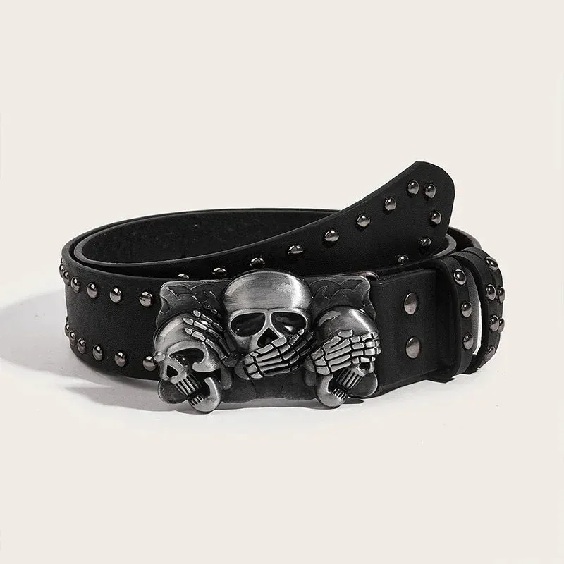 Punk Skull Hand Belt – Gothic Y2K Skeleton Hand Leather Belt with Rivets for Men and Women, Harajuku Halloween Accessories