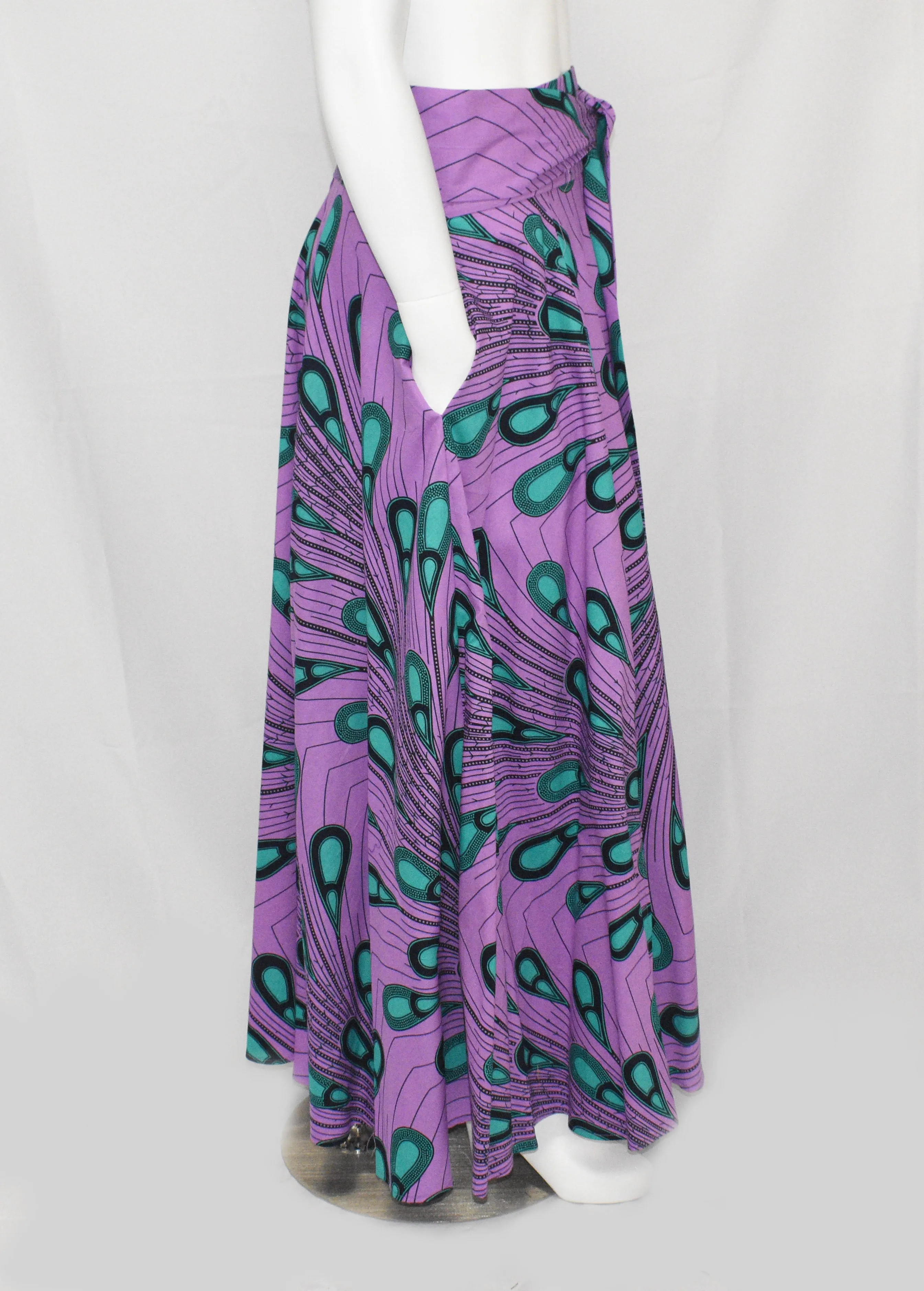 Purple Floor Length Maxi Skirt Dutch Hollandaise Printed Fabric