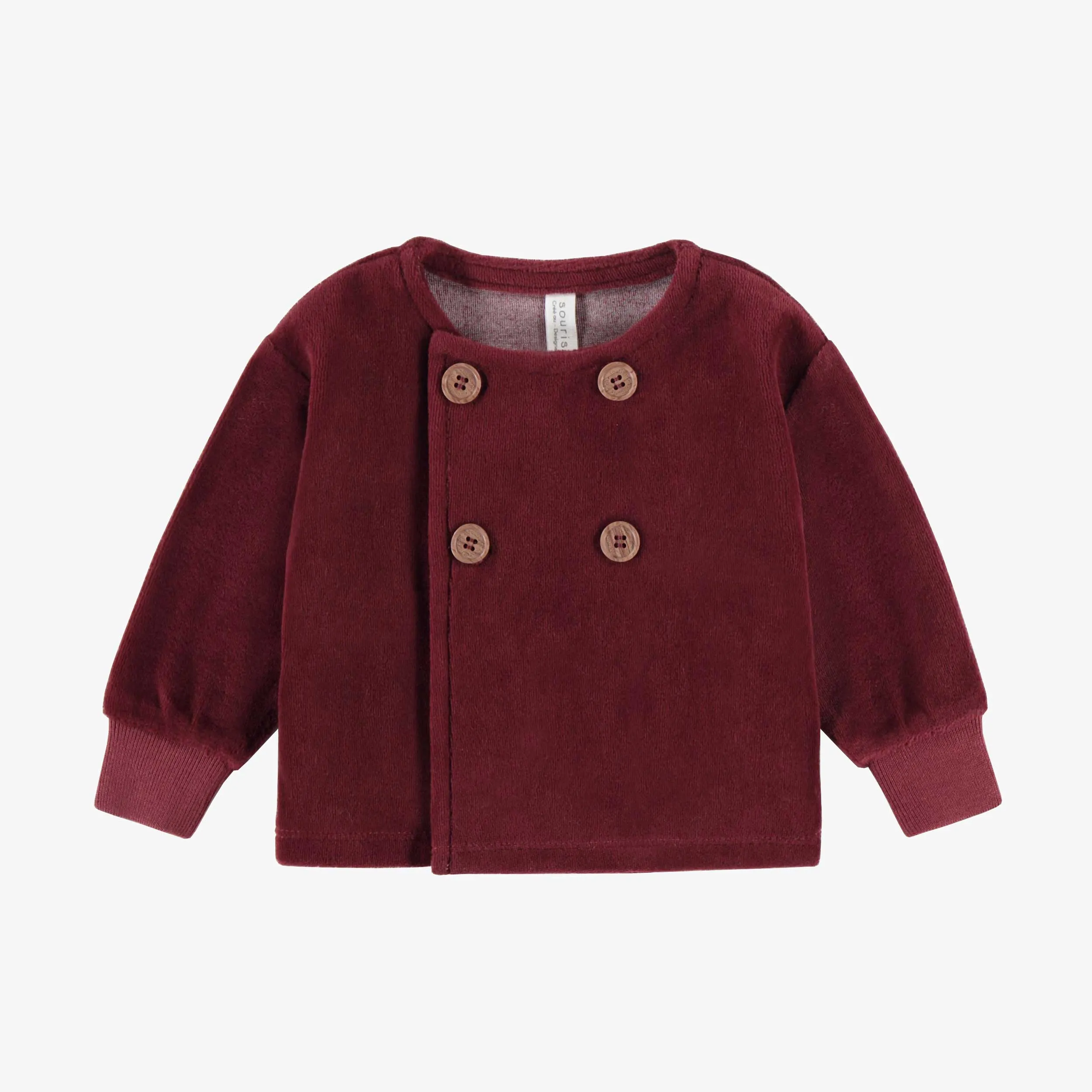 Pyjama deux-pièces rouge avec pieds en velours, naissance || Red two-piece pajama with integrated feet in velvet, newborn