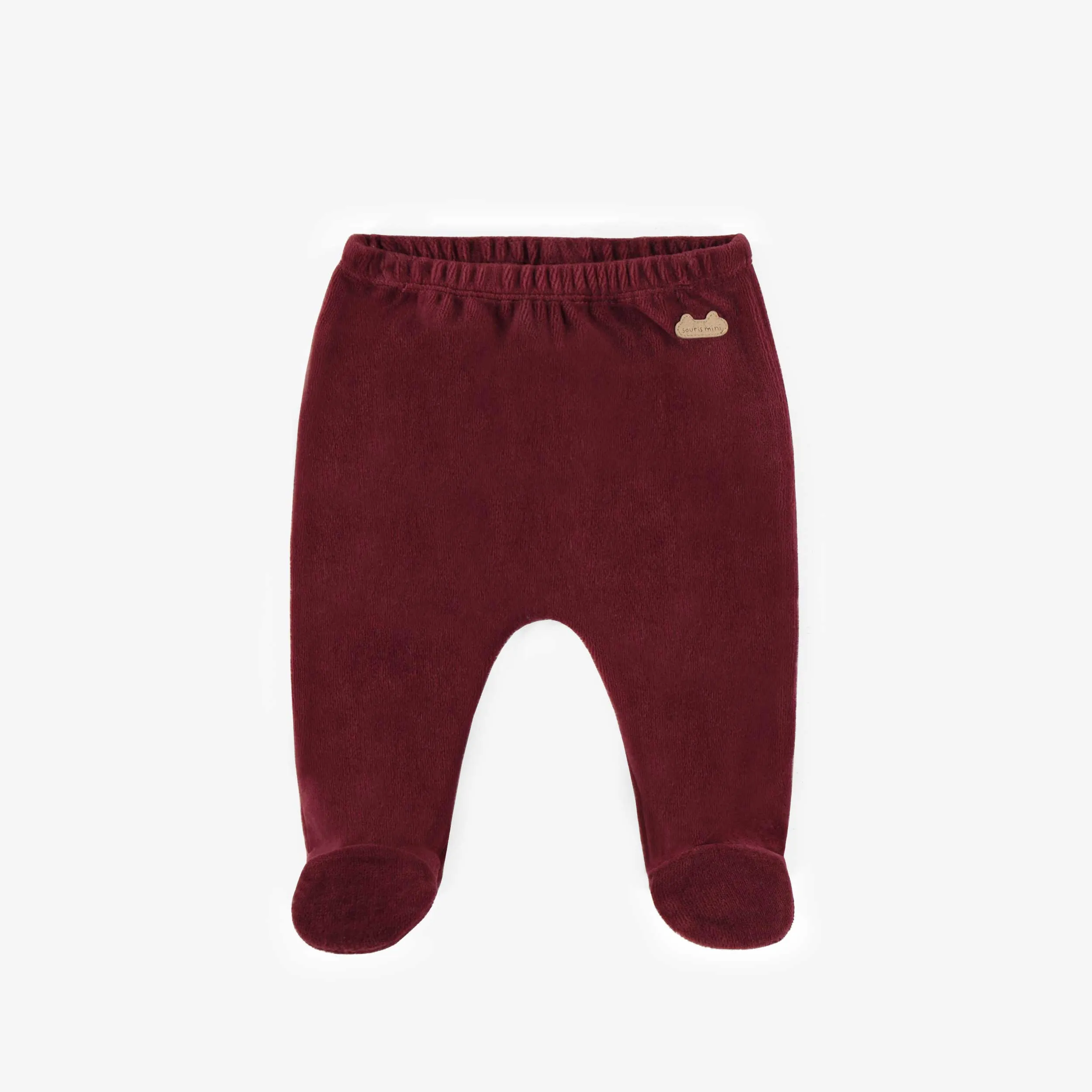 Pyjama deux-pièces rouge avec pieds en velours, naissance || Red two-piece pajama with integrated feet in velvet, newborn