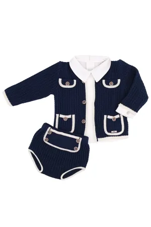 "Frazer" Navy & Cream Knit Cardigan, Shirt & Jam Pants