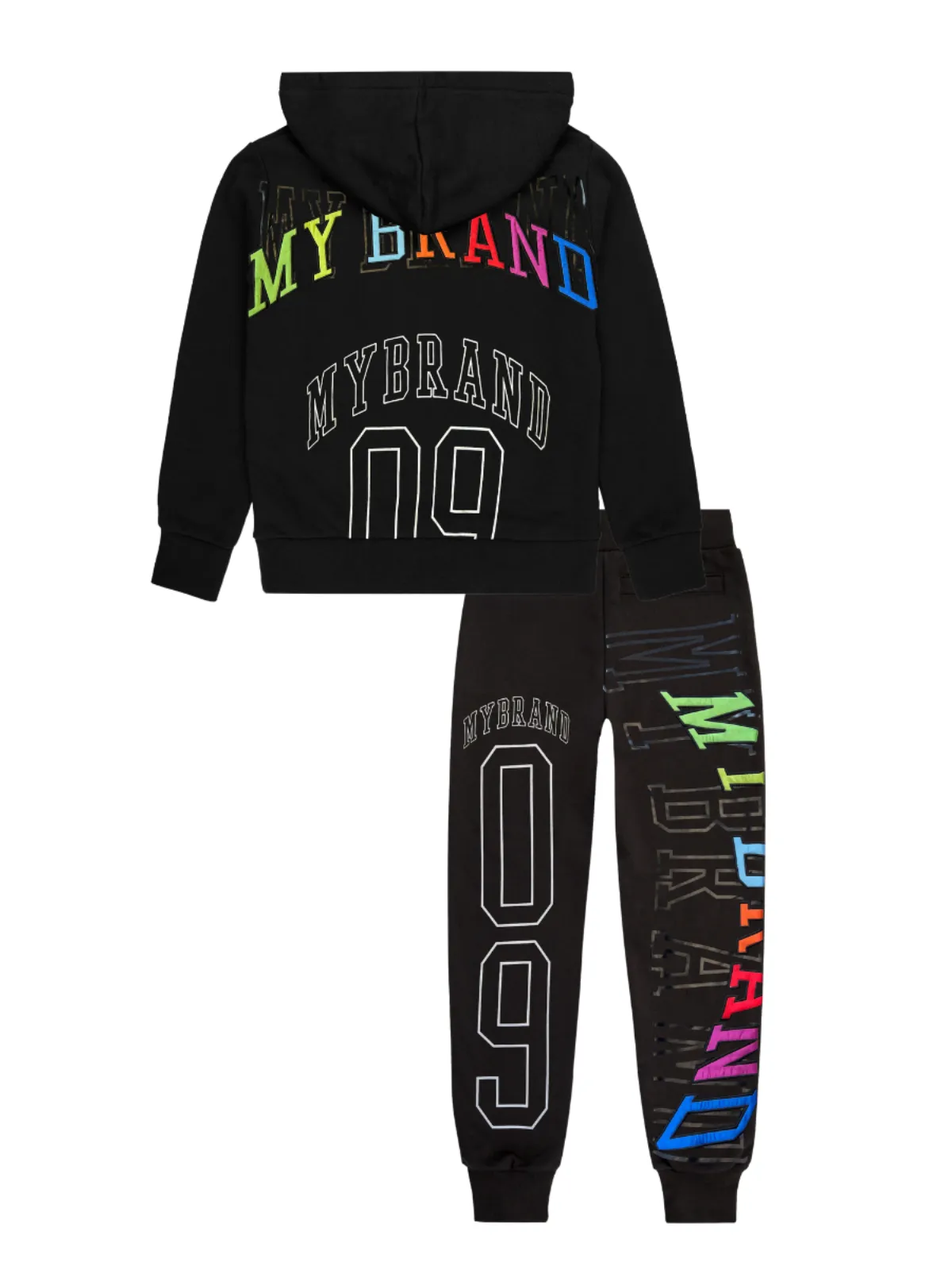 RAINBOW CAPSULE WITH TEXT JOGGINGSUIT | BLACK