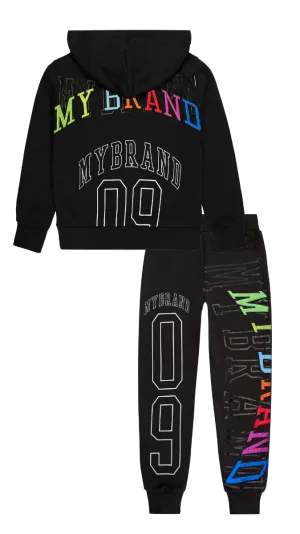 RAINBOW CAPSULE WITH TEXT JOGGINGSUIT | BLACK