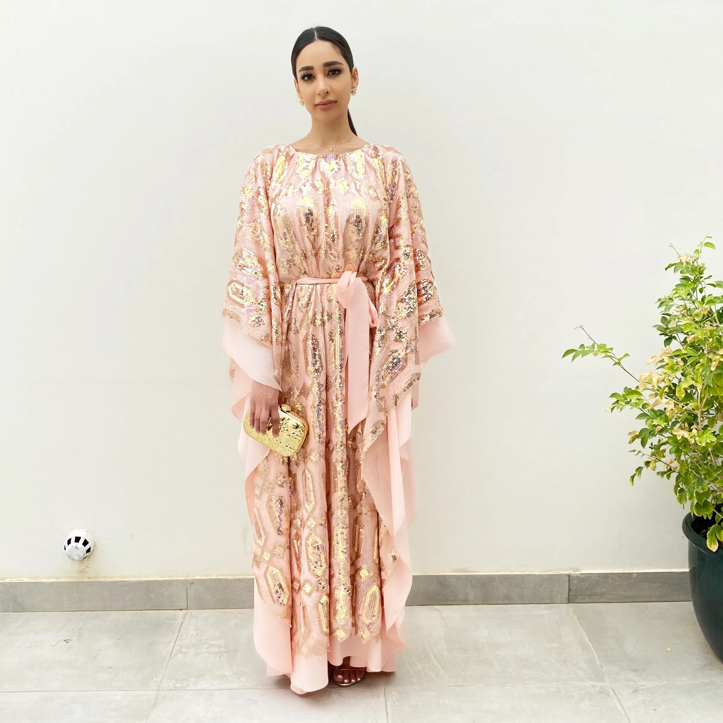 RAM20 PEACH ROSE GOLD SEQUINS KAFTAN