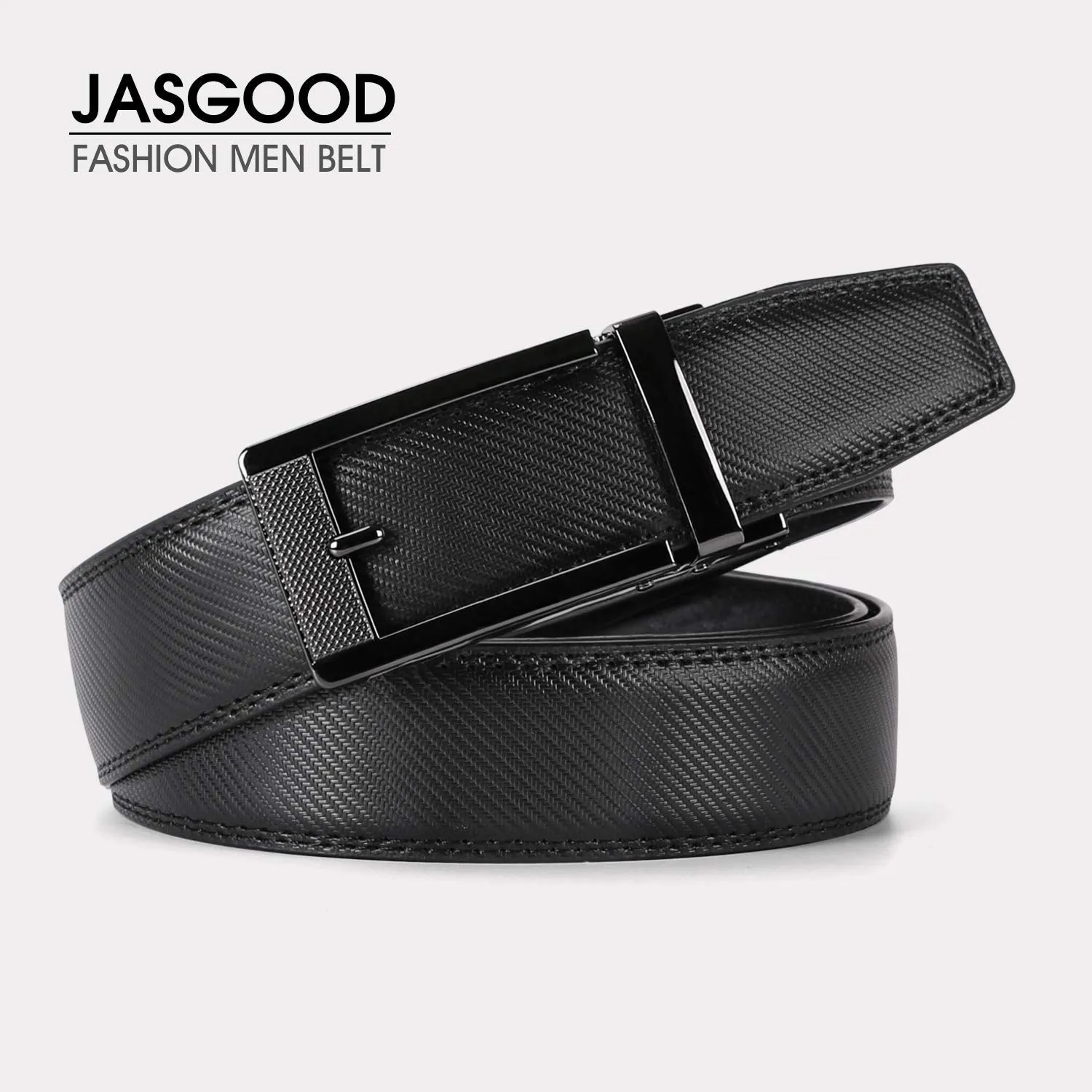 Ratchet Click Men's Belt,Leather Dress Holeless Belt for Men With Side Buckle Up to 44 Inches by JASGOOD