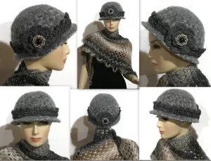 Ready to ship, womens wool hat, felted hat for women, The Silver Artemis hat, cloche hat, women size, vintage looks hat, dark gray marl,