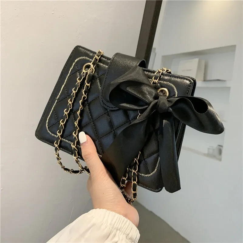 Realaiot Autumn Silk Scarf Bag Female New Trendy Fashion Rhombus Chain Bag Texture Single Shoulder Armpit Bag Messenger Bag