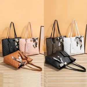 realaiot  Trendy Minimalist Tote Bag, Large Capacity Shoulder Bag With Clutch Purse & Scarf Decor
