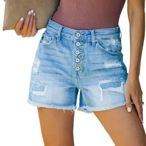 RebelRise High-Waist Distressed Button-Up Denim Shorts