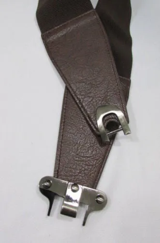 Red Black Gray Dark Brown Faux Leather Elastic Waist Hip Belt Silver Metal Hook Buckle S M