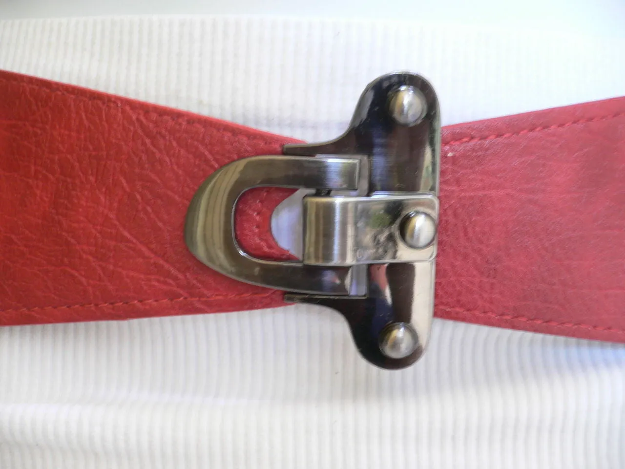 Red Black Gray Dark Brown Faux Leather Elastic Waist Hip Belt Silver Metal Hook Buckle S M