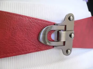 Red Black Gray Dark Brown Faux Leather Elastic Waist Hip Belt Silver Metal Hook Buckle S M