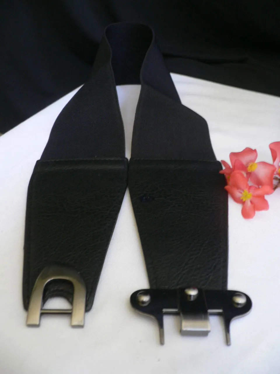 Red Black Gray Dark Brown Faux Leather Elastic Waist Hip Belt Silver Metal Hook Buckle S M