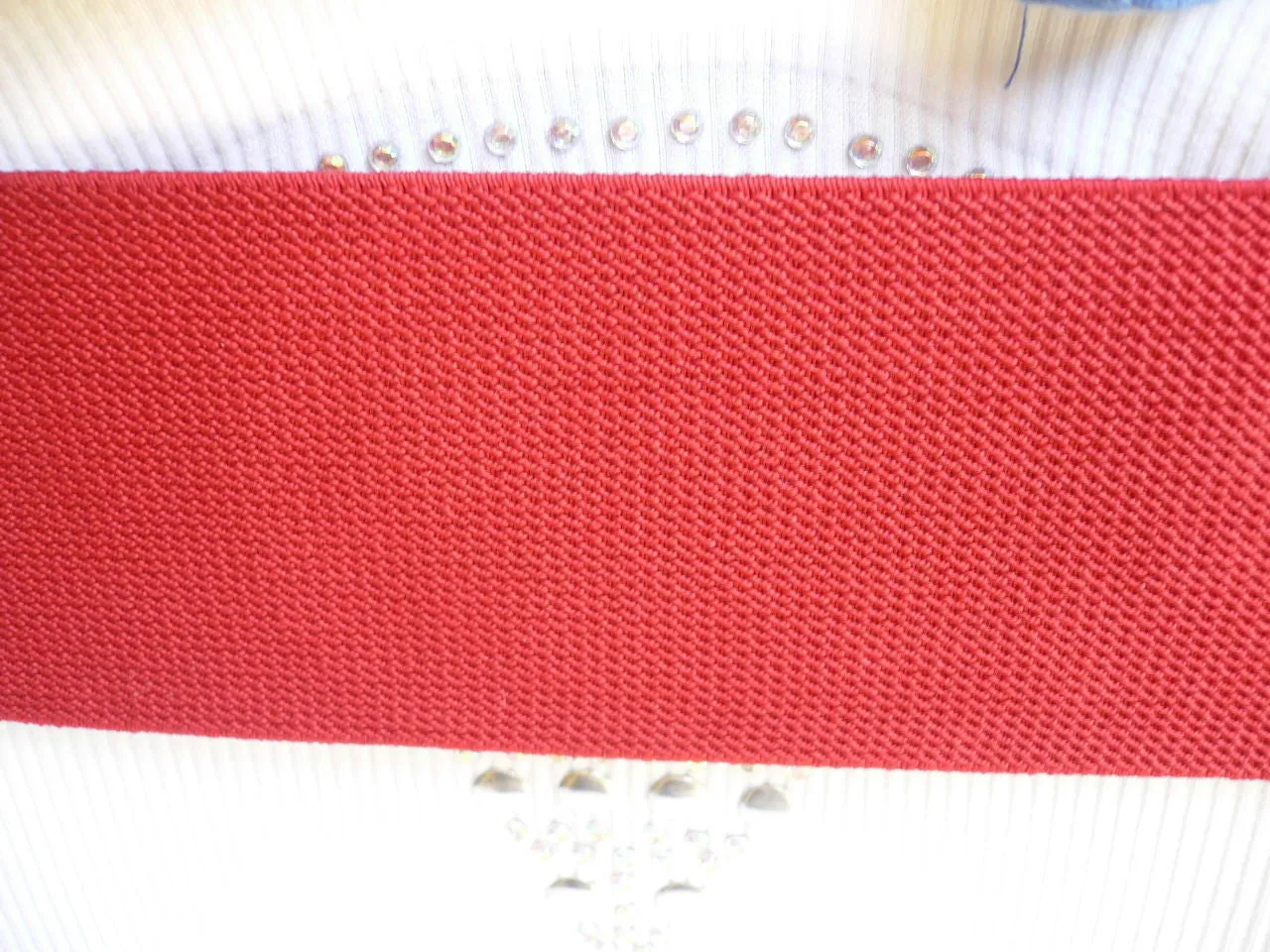 Red Faux Leather Stretch Back Crocodile Stamp Wide Belt Gold Metal Buckle XS-L
