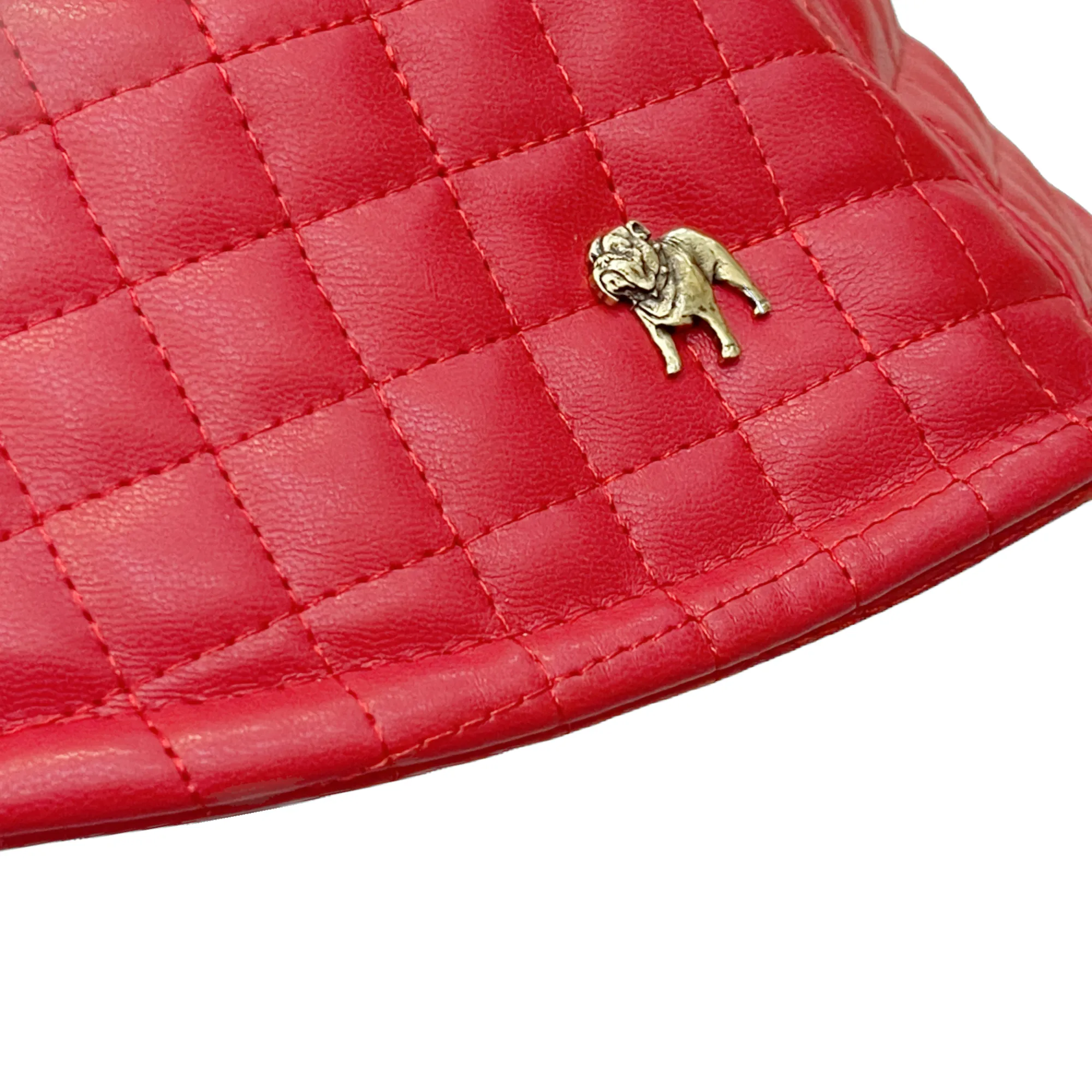 Red Leather Bucket Hat Quilted