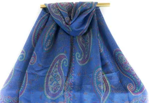 Regal Sapphire Majestic Paisley Pashmina Scarf Bohemian Shawl
