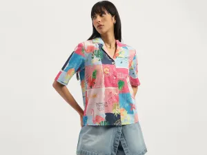 Resort Collar Scarf Print Shirt