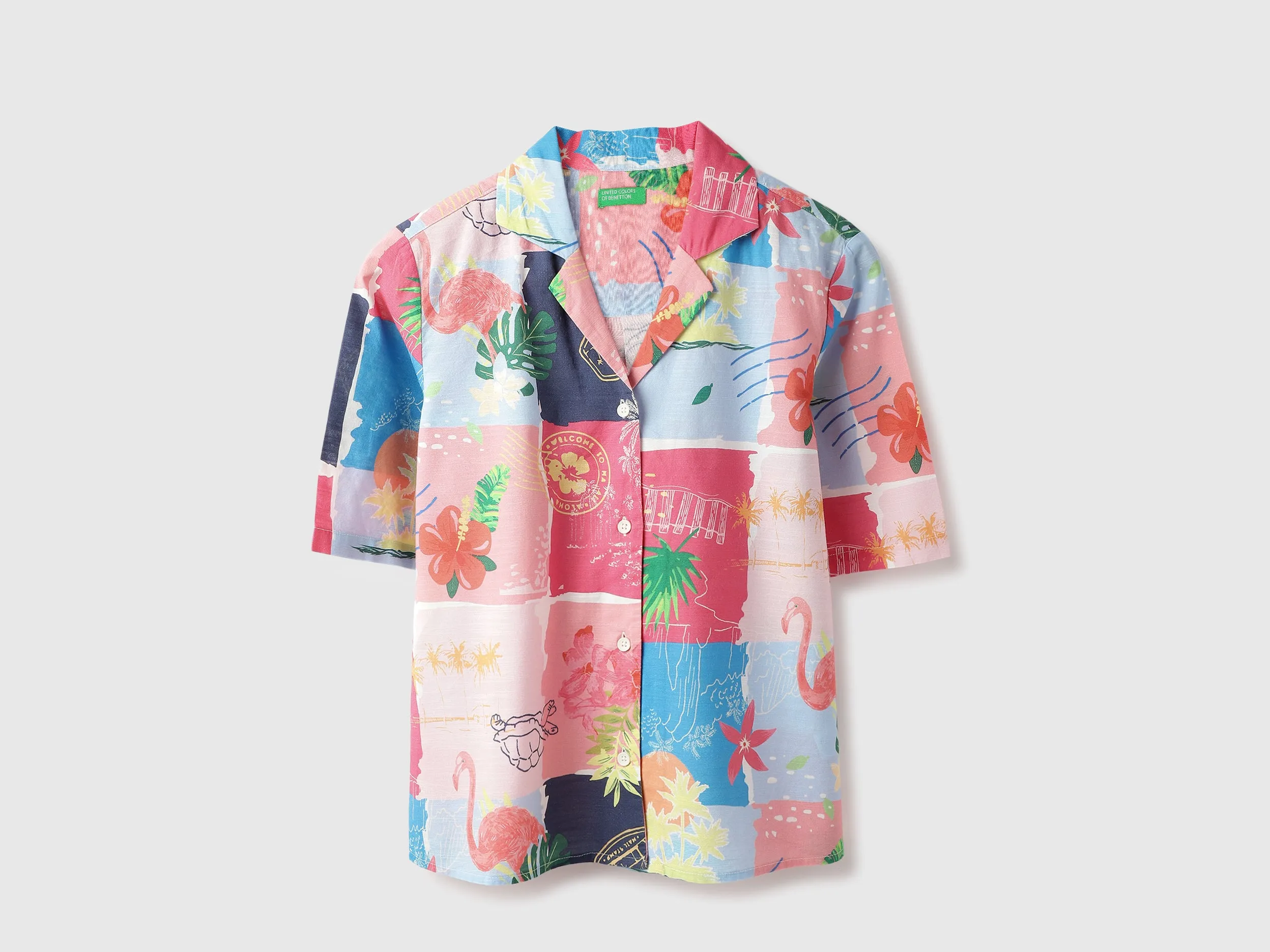 Resort Collar Scarf Print Shirt